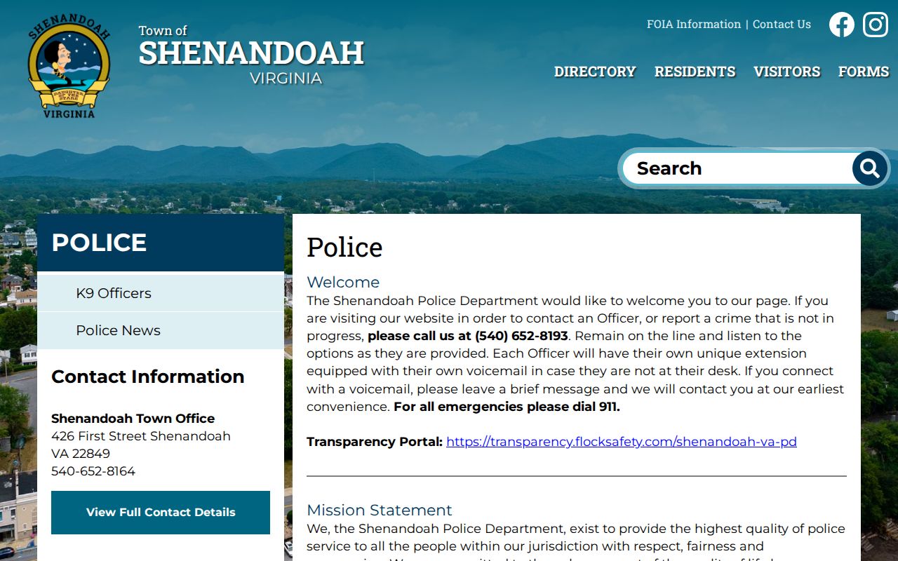 Shenandoah Police official Page County arrest records source